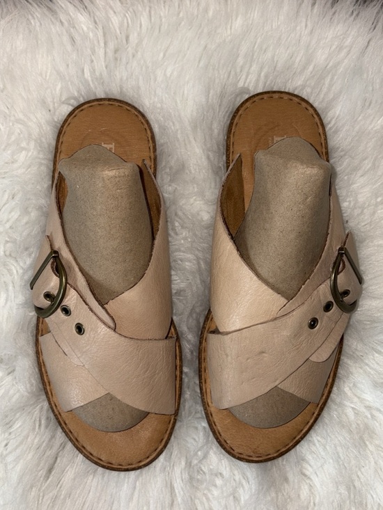 Born Shoes - Born Women's Light Beige Leather Crossband Slide Sandals